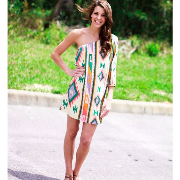 NEW Aztec One Shoulder Dress - Picture 1 of 2